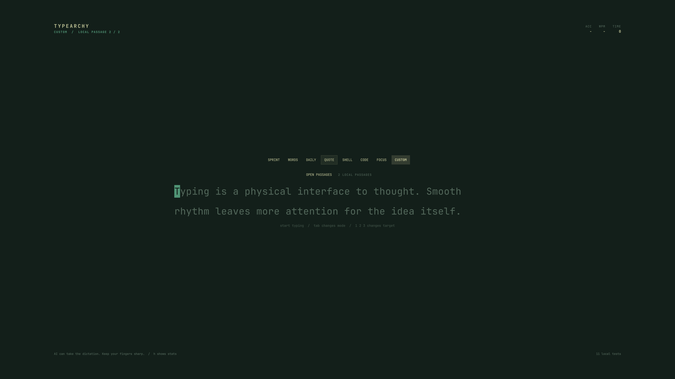 Typearchy custom passage mode